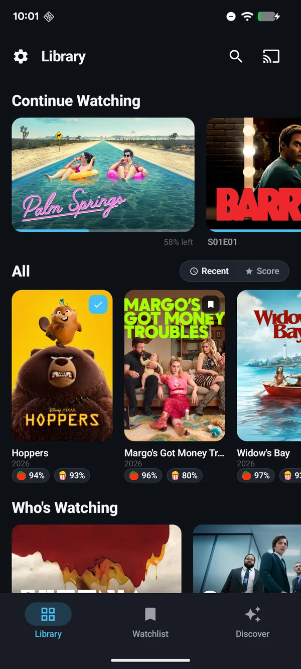 A clean Poptonium Plex home showing just your library, no streaming clutter